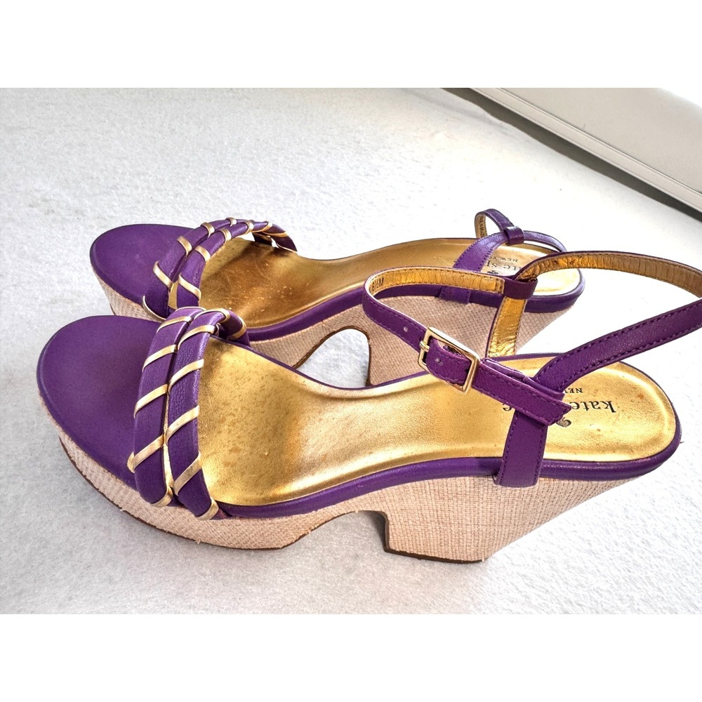 Kate Spade Womens Purple Gold Sandals 8.5 Wedge Espadrille Platform Sandals‎